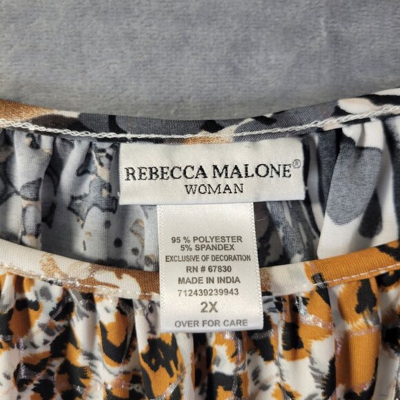Rebecca Malone Womens 2X Animal Print Stretch Long Sleeve Top Plus Size Vibe - Picture 2 of 9